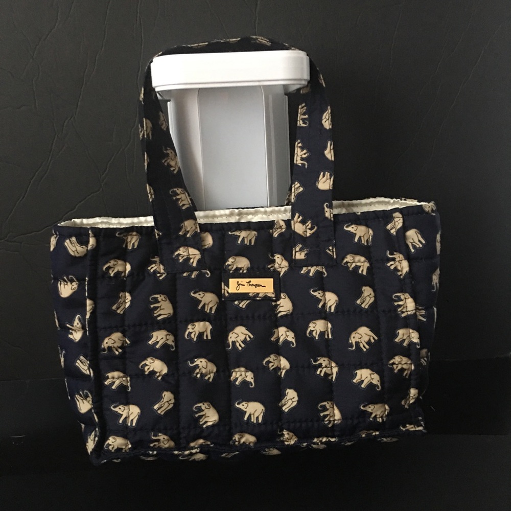 JIM THOMPSON Navy/Beige Elephant Silk Tote